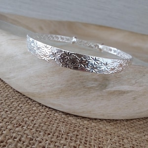 Pure Silver Diamond Cut Bangle Bracelet, Adjustable, Women's, Gift for Her, Bridal Jewellery, Starburst, Textured