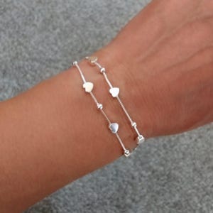 Sterling Silver Heart Beads Bracelet, Letterbox Gift, Adjustable, Women's, Gift for Her, Bridal, Wedding Jewellery