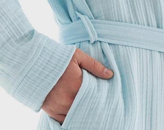 Unisex Muslin Kimono Robe Set,  Lightweight Spa Robe, Organic Bath Set