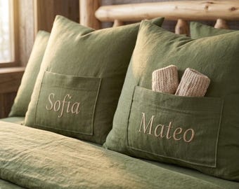 Personalized Name Embroidered Duvet Cover Set 100% Cotton Organic Fabric