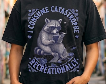 Raccoon Phone Sunglasses Doomscroll T-Shirt | Heavyweight Cotton Gift for Him | Sketch Style S-4XL