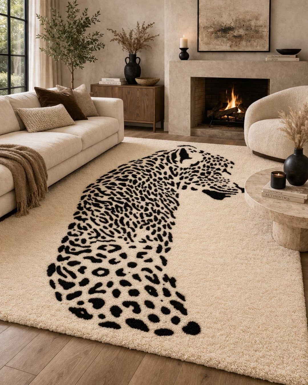 Hand Tufted Leopard Area Rug, Minimalist Animal Print Carpet, Modern ...