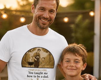 Vintage BBQ Dad Shirt Gift | Father Son Grilling Tee | Fathers Day Gift Grill Master | Funny BBQ Dad Gift Men Unisex S-2XL