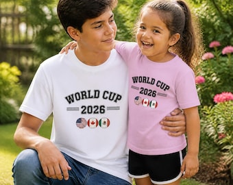 World Cup 2026 Kids T-Shirt | Football Shirt USA Canada Mexico | Soccer Gift Boys Girls Ages 4-18