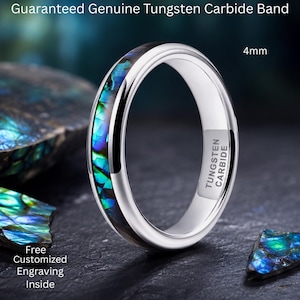 4mm Silver Tungsten Carbide Abalone Shell Inlay Men's Women's Wedding Band