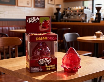 Dr Pepper Dream Drop squishy-speelgoed, knijp stressbal, leuk fidget speelgoed, sensorisch speelgoed zachte gel, rode squishy stressbal