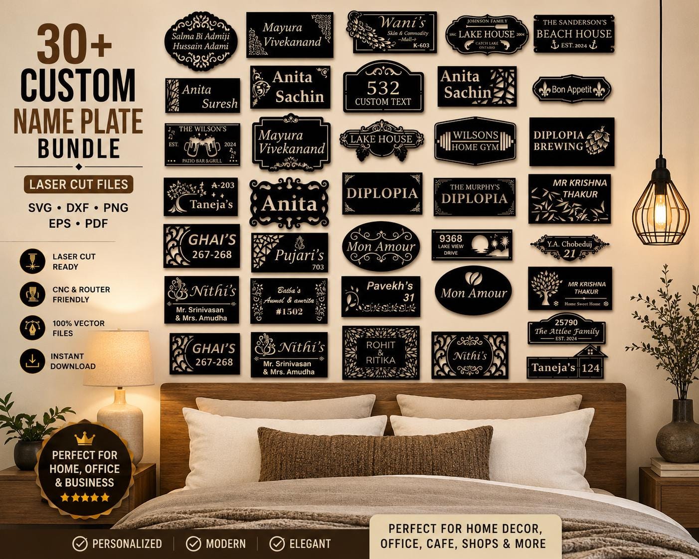 Customised Name Files Custom Name Plate SVG Bundle | Laser Cut Name Sign Files | Family Name ...