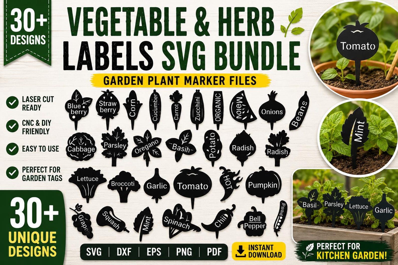 Cnc Labels Vegetable Labels Svg Bundle | Kitchen Garden Marker Files | Laser Cut ...