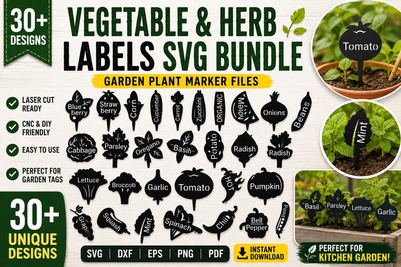 Vegetable Labels Svg Bundle | Kitchen Garden Marker Files | Laser Cut ...