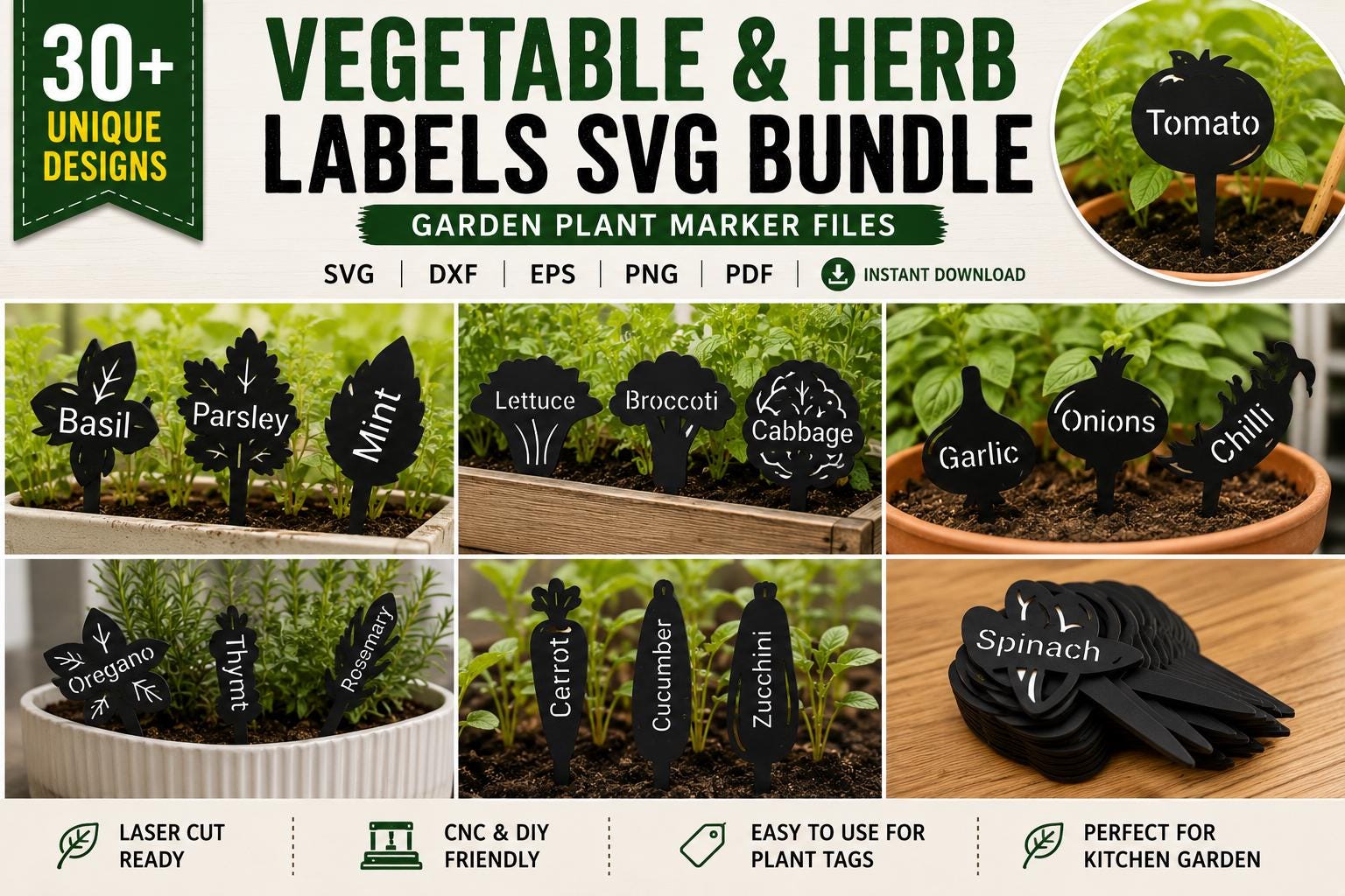 Cnc Labels Vegetable Labels Svg Bundle | Kitchen Garden Marker Files | Laser Cut ...