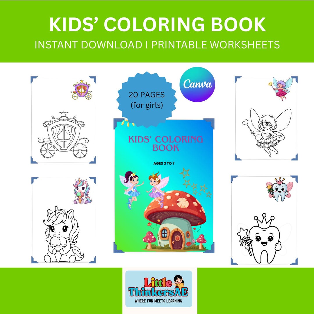 Printable Coloring Book for Girls, Fairy Unicorn Princess Activity ...