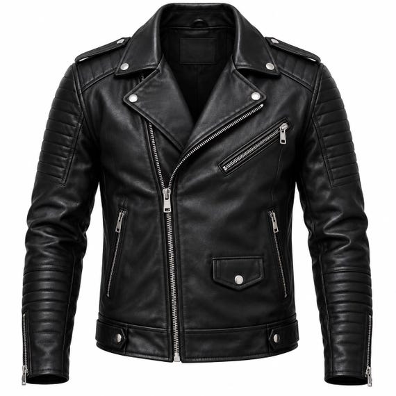 Black leather biker jacket