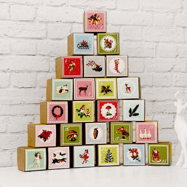 Nostalgic Vintage Style Advent Calendar Set of 25 Paper Boxes