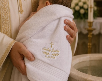 Gepersonaliseerde doophanddoek, geborduurd katoenen doopcadeau, religieuze babyaandenken
