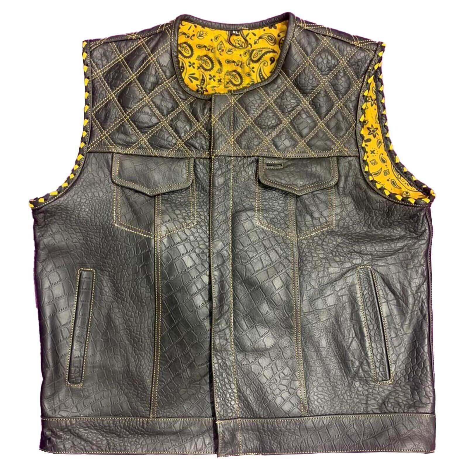 New Men's Crocodile Embossed Leather Vest, Alligator Style Vest, Motorcycle Vest, Quilted Leather Vest Real Leather Vest,Gift For Him