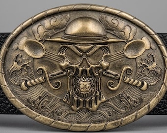 Straw Hat Skull Brass Belt Buckle