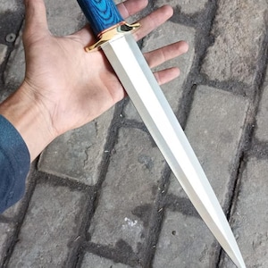 Coltello Bowie artigianale in acciaio D2, coltello da caccia Arkansas Toothpick con fodero in pelle