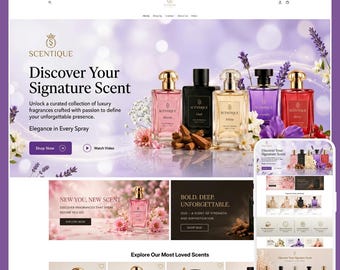 Luxury Perfume Shopify Theme, Fragrance Boutique Website, Purple Oud Scent Design (Digital Download)