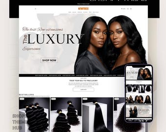Luxury Hair Shopify Theme | Wig Store Website Template | Beige Ecommerce Design Digital Download