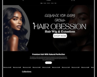 Luxury Hair Shopify Theme, Wig & Extension Store Template, Beige Hair Boutique Design (Canva Banners)