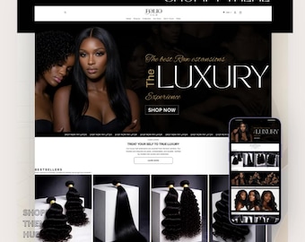 Luxury Hair Shopify Theme | Wig Store Website Template, Beige Ecommerce Design (Canva Banners)