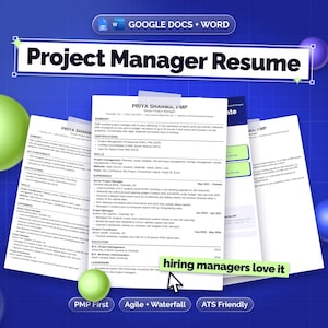 Project Manager Resume Template 2027, PMP Resume Google Docs, Program Manager Resume Word, Scrum Master Resume, IT Project Manager CV