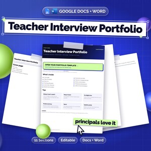 Teacher Interview Portfolio Template, Teaching Portfolio Google Docs, Teacher Binder, Lesson Plan, Teaching Philosophy, Editable Word