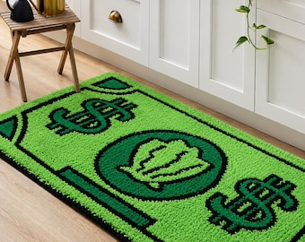 Alfombra de billetes / Alfombra con diseño de billetes de dólar / Alfombra verde con dinero en efectivo / Decoración de lujo para el hogar / Alfombra para dormitorio / Alfombra para sala de juegos / Regalo único