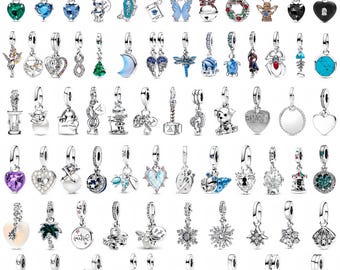 Pandora Charms Bracelet Beads, 925 Sterling Silver Dangle Charm Set, Heart Butterfly Star Moon Love Gifts for Women
