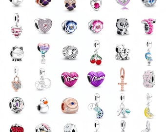 Charm de plata de ley 925 para pulsera Pandora, cuenta de flor de pensamiento colorida, lindo colgante de loro panda, regalo de joyería de frutas de verano para ella.