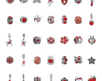 Charm de manzana y corazón rojo de plata de ley 925, colgante de cristal rojo para pulsera, regalo significativo de San Valentín o aniversario, joya delicada de la suerte.