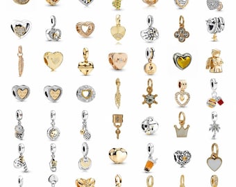 Pandora Charm 925 Silver, 14K Gold Heart Bead fits Pandora Bracelet, Two Tone Dangle Charms for Pandora, Boba Tea Jewelry, Anniversary Gift
