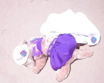 Dog Bikini, Purple Rainbow 3 piece ste, Bikini-towel-hat set, Dog Beach Set