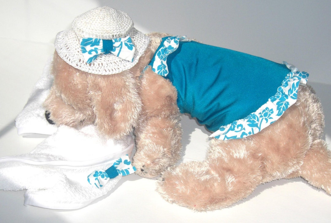 Dog Bathing Suit Aqua 3 Piece Set Bikinitowelhat Set Dog Etsy