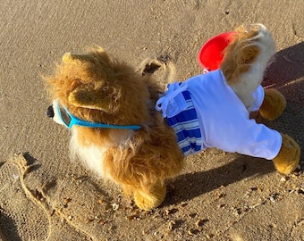 Bañador para perros, shorts para mascotas a rayas blancas y azules, traje de baño con cintura ajustable.