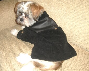 Dog Coat, Black bear Dog Coat, Black Fur An d Leather Coat, Warm Coat