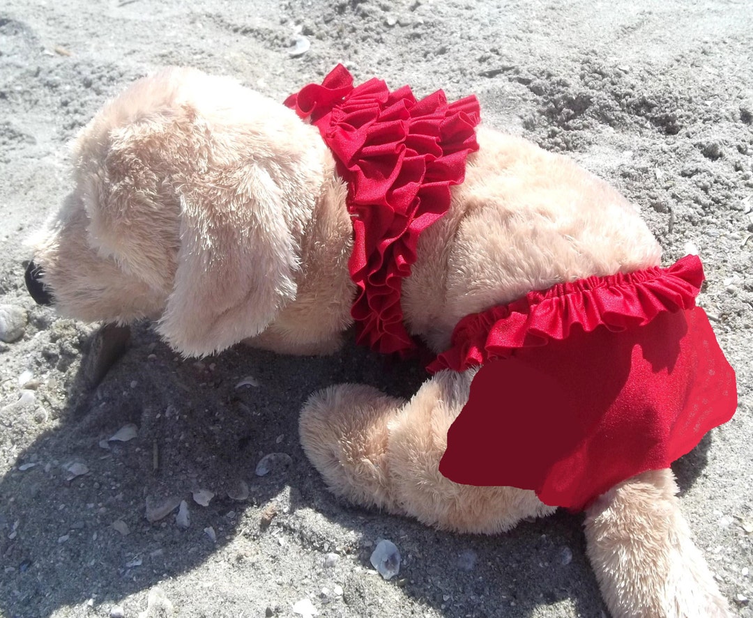 DOG BIKINI, Dog Ruffle Red Tankini, Dog Swim Wear, Summer Beach Clothes