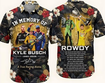 In Memory of Kyle Busch Hawaiian Shirt, RCR Rowdy 8 Vintage Racing Button Up Beach Top