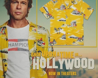 Brad Pitt Hawaiian Shirt Yellow Cliff Booth Style- Once Upon a Time in Hollywood