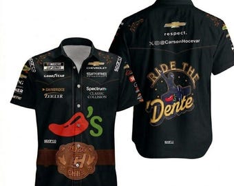 Carson Hocevar Chili's Hawaiian Shirt, Spire Motorsports 77 Retro Racing Button Down, Tropical Hot Pepper Fan Gift Top