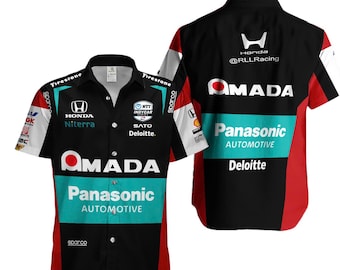 Honda Racing Team Shirt, IndyCar Sponsor Button Up Shirt, Panasonic Automotive Racing Shirt, Formula Racing Pit Crew Style Shirt