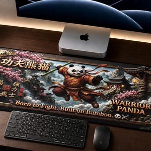 Kung Fu Krieger Panda Schreibtischmatte Große Asiatische Kunst Schreibtischunterlage Bambus Martial Arts Thema Mousepad