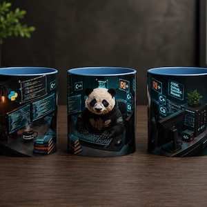 Himmelblau Software Engineer Panda Keramikbecher mit Programmiercode Schreibtisch Grafik Akzent