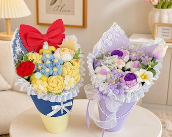Handmade Crochet Flower Bouquet, Everlasting Knitted Floral Gift for All Occasions