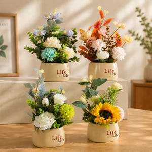 Artificial Floral Arrangement Set – Realistic Silk Flowers, Minimalist Pot Decoration