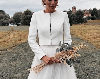 Bridal coat, Wedding cashmere jacket, Ecru jacket for bride, bridal bolero, Bridal wool jacket, White wool jacket, Fall wedding Cover up