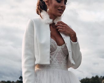 Winter bridal jacket, bridal coat, white wedding jacket, wedding cover up, winter accessories, cashmere coat, bridal faux fur shrug