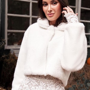 Bridal jacket wedding faux fur cover up white coat ceremony fur stole for bride shoulder cover fur coat wedding cape white future mrs jacket