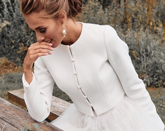 Chaqueta de cachemir para boda con botones, chaqueta nupcial color marfil, abrigo de invierno para novia, blusa de manga larga para vestido de novia, abrigo corto para vestido de noche