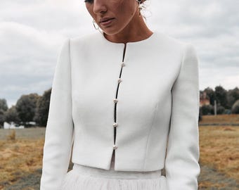 Bridal coat, Wedding cashmere jacket, Ecru jacket for bride, bridal bolero, Bridal wool jacket, White wool jacket, Fall wedding Cover up